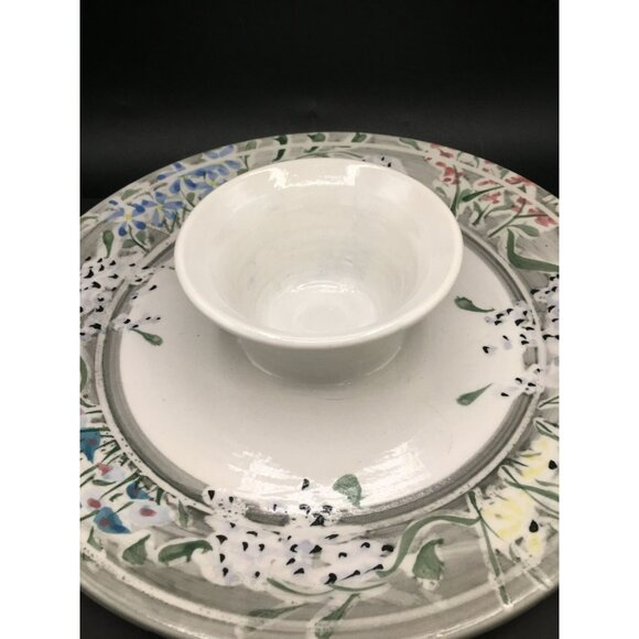 Hand-Painted Floral Chip & Dip Platter By Hellman & Hekel Pottery - Picture 2 of 7